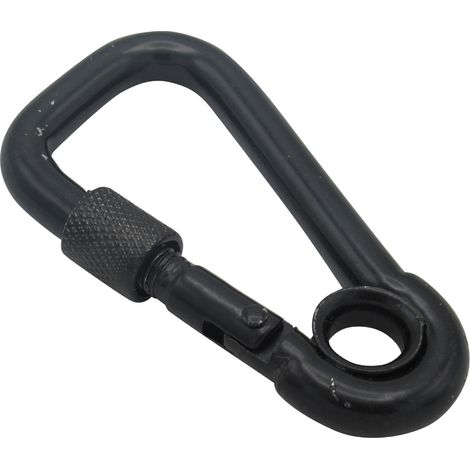 Black Assymetric Carbine Snap Hook 8MM (Locking Nut Eyelet Gate Rope Karabina) (1/5)