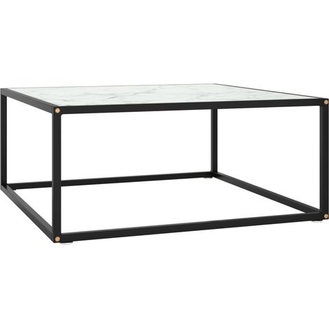 Table basse Noir avec verre marbre blanc 80x80x35 cm vidaXL (1/5)