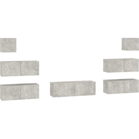 Set di mobili mobile buffet TV televisione soggiorno camera da letto soggiorno 7 pezzi MDF grigio 020025167