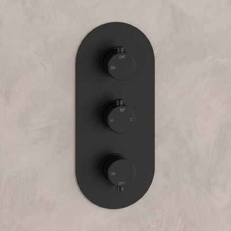 Signature Reflex Thermostatic 2 Outlet Concealed Shower Valve Triple Handle - Matt Black (1/3)