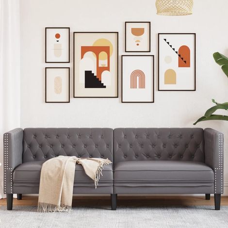 Chesterfield-Sofa 3-Sitzer Grau Kunstleder