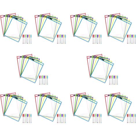Pochettes EffaçAbles à Sec RéUtilisables, Paquet de 60 Pochettes EffaçAbles à Sec RéUtilisables, Protecteur de Feuille de Couleurs Assorties, Pochettes EffaçAbles à Sec (1/5)