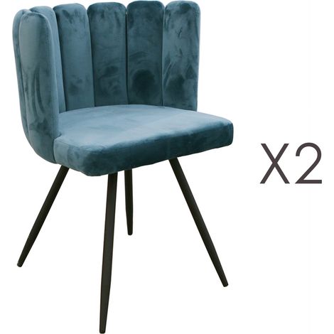 Lot de 2 chaises 52,5x50,5x80 cm en velours bleu - HARY