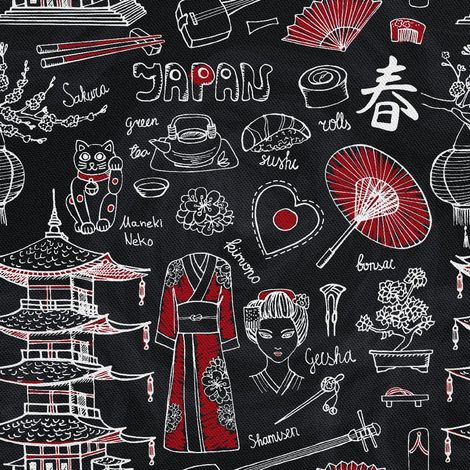 Outdoor-Dekostoffe Oxford - Motiv Japan Geisha-Symbole (1/5)