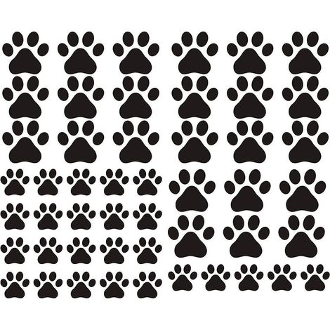 Lot de 49 autocollants muraux en vinyle représentant des empreintes de pattes de chien. Décoration murale et décoration pour voiture. (1/5)