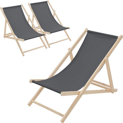 ECD Germany 3er Set Liegestuhl klappbar, Anthrazit, Holz, verstellbare Rückenlehne, 3 Positionen, bis 120kg, Sonnenliege Gartenliege Strandliege Strandstuhl Holzklappstuhl, für Garten, Balkon & Strand