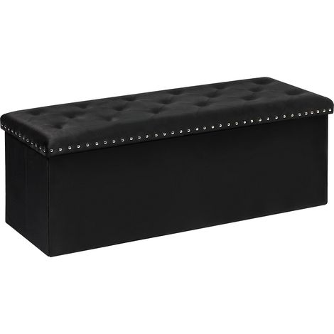 Banc de Rangement avec Coussin Velours, Banc Pliable avec Coffre de Stockage, Banquette Rangement pour Salon, Chambre et Couloir, 110x40x40 cm, Noir (1/5)