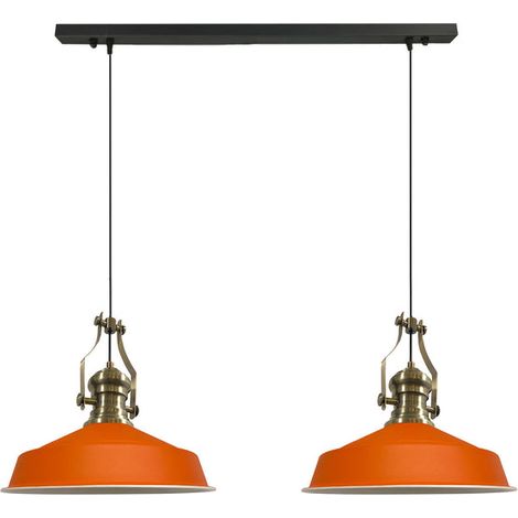 Suspension Industrielle Double en Métal Orange Peint à la Main – Lustre Vintage E27 Ø40 cm pour Salon, Chambre ou Salle à Manger (1/5)