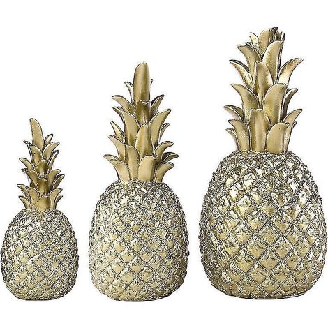 Figurines d'ananas en résine, décoration de chambre, 3 pièces, faux fruits, accessoires ananas, couleur champagne, grande + moyenne + petite (1/5)