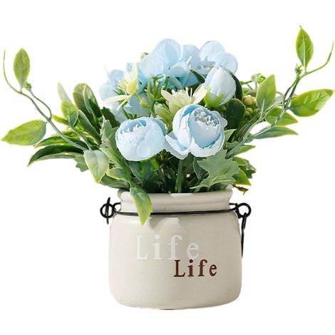 1 Arreglo floral artificial, seda de alta calidad, maceta de cerámica blanca, decoración de interiores para sala de estar u oficina. (1/5)