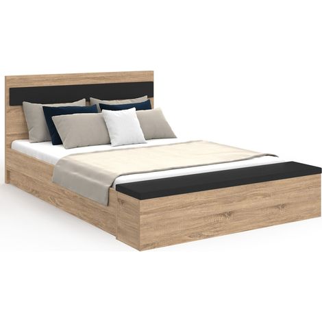 Doppelbett GAELLE Kopfteil + Truhenbank und Lattenrost 140 x 190 cm Holz und Schwarz