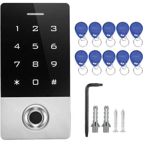Contrôle d'accès métal lecteur empreinte digitale carte RFID pour serrure porte avec 10 cartes clé à boucle ID (1/5)