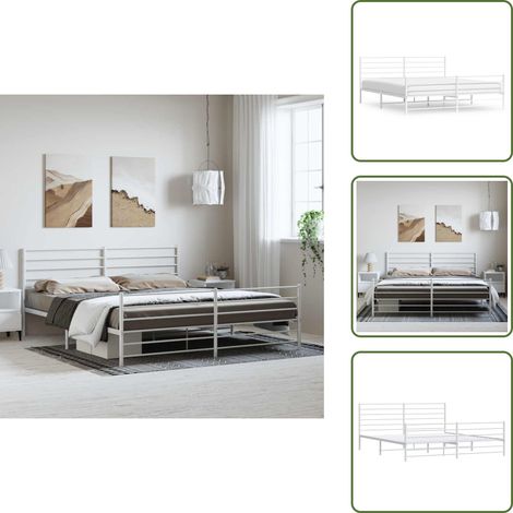 Cadre de lit métal sans matelas et pied de lit blanc 193x203 cm - Cadre De Lit - Lit Double - Lit Metal - Lit Blanc - Meuble Chambre (1/5)