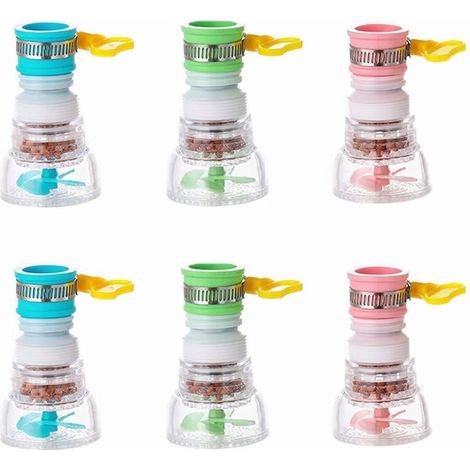 Mini Filtre à Eau pour Robinet, 6 Pièces Filtre à Eau pour Robinet de Cuisine,Filtration Minérale Active, Adaptée aux Robinets Pliants de Cuisine, Baignoire et Douche (Rose, Bleu, Vert)
