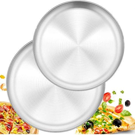 Pizza Baking Tray Non-Stick Round Oven Trays Baking Tray Stainless Steel Dinner Plate Pizza Mold Pizza Tray Cake Tray for Pizza Pastry 2 Pieces