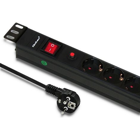 CB Überspannungsschutz Steckdosenleiste für 19" RACK Schrank 1HE 16A PDU 6xSCHUKO 2m