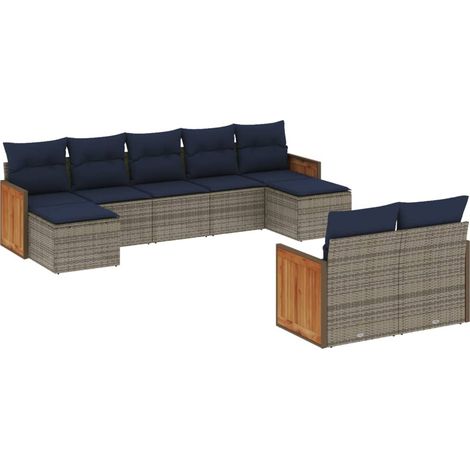 9-teiliges Gartensofa-Set mit Kissen, grau, Polyrattan vidaXL (1/5)