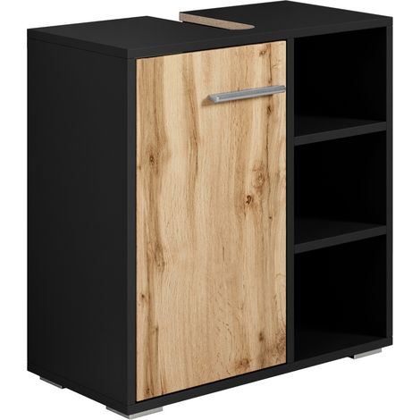 Badplaats Mobile Sottolavabo Neptunus 60 x 28 x 60 cm – Rovere con Nero – Mobile Bagno – Mobile a Terra (1/4)