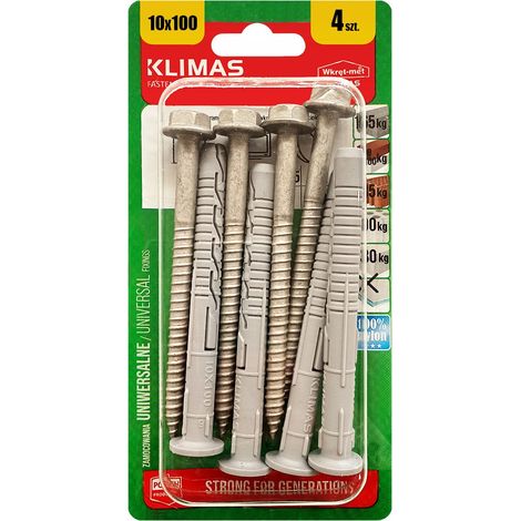 Chevilles De Cadre Klimas 10 x 100 Avec Cle Torx, Blister De 4