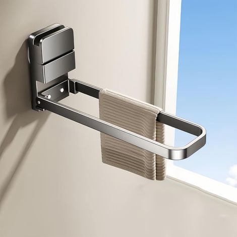 Fixed Single Arm Towel Rack - Wall Mounted Stationary Towel Holder with Hook for Bathroom & Kitchen (Gun Gray) (Gun ash) (1/5)