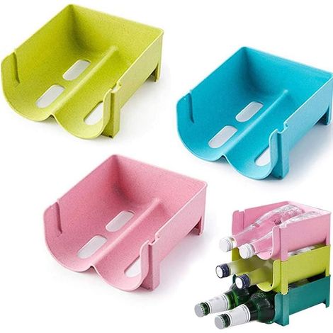 3 Pièces Casier à Vin Empilable en Plastique, Réfrigérateur Porte Bière, Casier à Bouteilles Empilable, Casier à Bouteilles d'eau Autoportant en Plastique, pour Comptoirs, Réfrigérateur (3 Couleurs) (1/5)