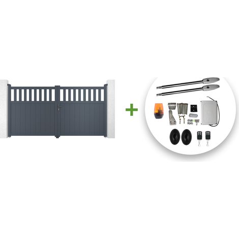 Portón eléctrico abatible 3m SANTIS 300 x 160 cm GRIS + CISTERNA B250 (1/5)
