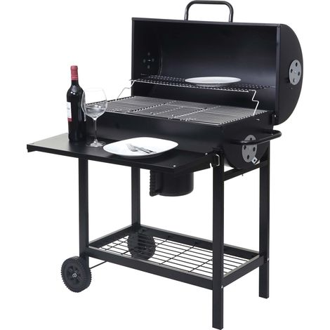 Chariot barbecue HWC-F70, gril à charbon de bois, sur pieds avec abattant, rack, acier 103x93x70cm n
