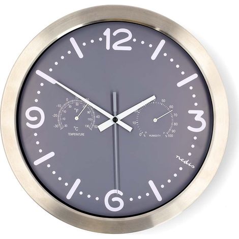 Orologio da parete silenzioso, 300 mm, acciaio inossidabile, termometro