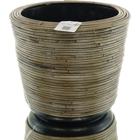 VAN DER LEEDEN DRYPOT® Stripe Rattan Pflanzkübel Grau Ø 35 cm - Sylter Körbe (1/3)