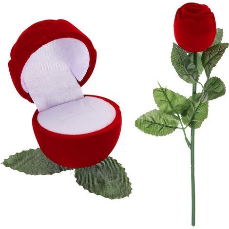 Boîte à bagues en velours en forme de fleur, idéale pour une demande en mariage ou la Saint-Valentin, rouge (1/4)