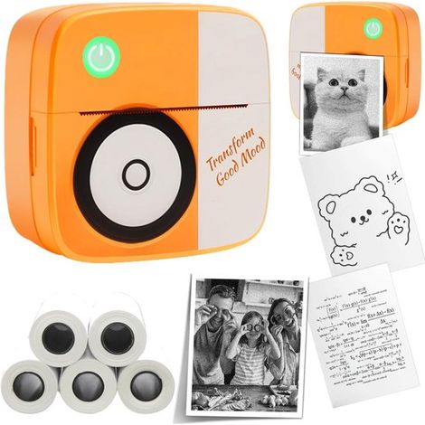 Mini stampante termica, con Bluetooth, senza inchiostro, tascabile, compatibile con Android e iOS. Stampante per etichette Bluetooth per la stampa di foto. (1/5)