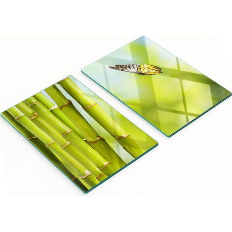 Tablas de cortar de vidrio para cocina con dise帽o de bamb煤 y mariposas, 2 x 40 x 52 cm.