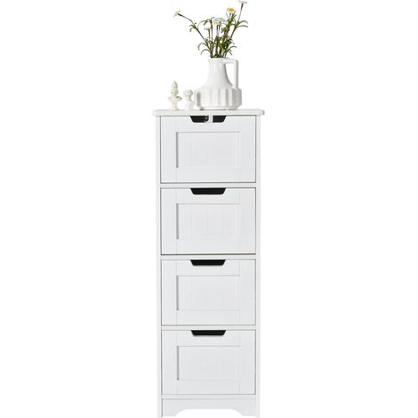 COSTWAY Mobile da Bagno con 4 Cassetti, Mobile Autoportante da Terra per Bagno, Mobiletto Multiuso da Soggiorno Cucina Camera da Letto Ufficio, Stile Moderno, Bianco, 30 x 30 x 83 cm (1/5)
