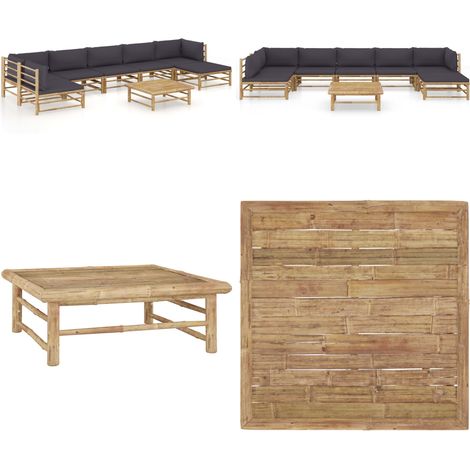 Salon de jardin 8 pcs avec coussins gris foncé bambou - Salon De Jardin - Mobilier De Jardin - Set De Salon - Meubles De Jardin - Bambou - Home & Living