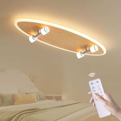 Plafonnier LED avec télécommande dimmable moderne enfant veilleuse bois - 55cm 24W 3000K-6500K formes d'skateboard - Salon chambre d'enfant chambre salle à manger (1/5)