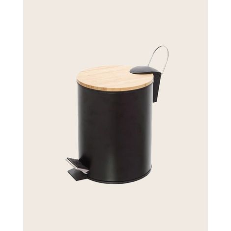 Pattumiera 3L con pedale in acciaio nero e bambu Haiti