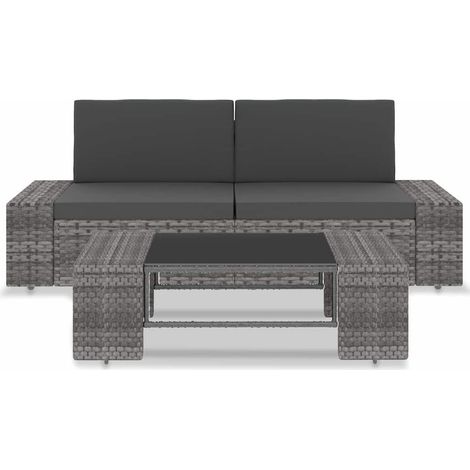 Maison Exclusive - 3-tlg. Garten-Lounge-Set Poly Rattan Grau (1/5)