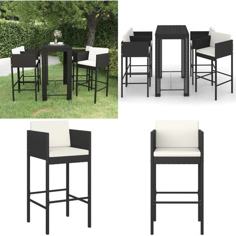 5-tlg. Gartenbar-Set mit Kissen Poly Rattan Schwarz - Gartenbar Set - Gartenmöbeln - Rattan Möbel - Außenküche - Essplatz - Home & Living (1/5)