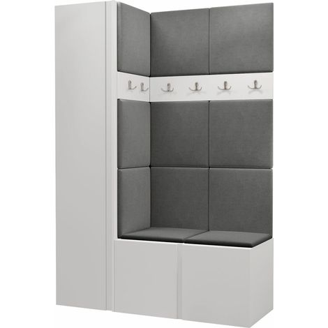 Meuble d'entrée Pinis IX, Blanc, 186x124x46cm, Stratifié, Tissu, À poser, Murale