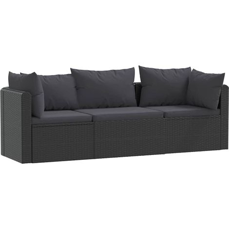 Set de sofás de jardín 3 piezas y cojines ratán sintético negro vidaXL (1/5)