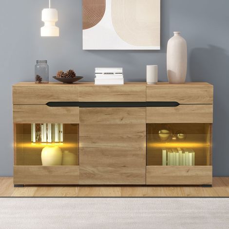 Buffet LED moderne pour salon avec 3 portes et 3 tiroirs – Grande commode de rangement pour espace de vie (1/5)