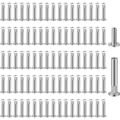 Vis Assemblage Meuble, Vis D'assemblage avec Douille en Acier Nickelé M4x 31-40 Mm, Vis pour Meuble, Vis de Raccordement pour Corps de Meubles, Armoires, Planches en Bois, Poignées de Porte (1/4)