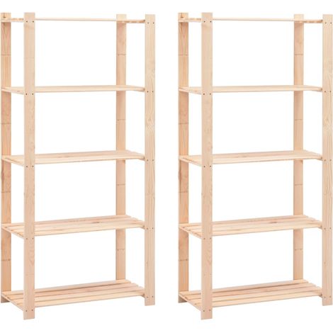Étagères de rangement, 5 tablettes, 2 unités, 80 × 38 × 170 cm, en pin massif, capacité de charge 250 kg