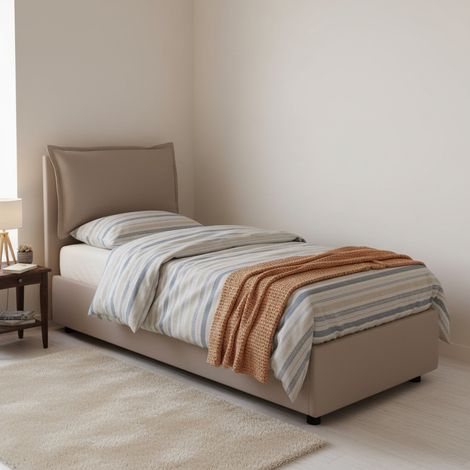 Talamo Italia Letto singolo Zusanne, Letto contenitore con rivestimento in tessuto, 100% Made in Italy, Apertura frontale, adatto per materasso Cm 90x190, Tortora, con imballo rinforzato (1/5)