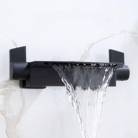 Black brass waterfall wall-mounted bathtub faucet, hot and cold water, elegant modern design (1/4)