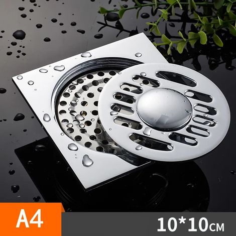 (10x10cm A4)Bathroom floor shower drain waste floor drain Anti-odor Bathtub Shower Drainer Stainless Steel Square drainage (1/4)