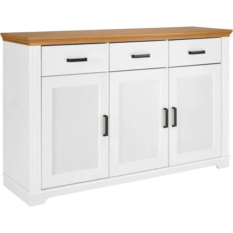 Credenza da Soggiorno in Legno Massello Bianco Rovere 3 Ante 3 Cassetti (1/5)