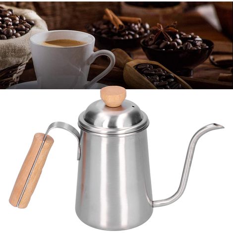 Cafetière à filtre 650 ml en acier inoxydable avec bec verseur col de cygne long et poignée en bois (1/5)