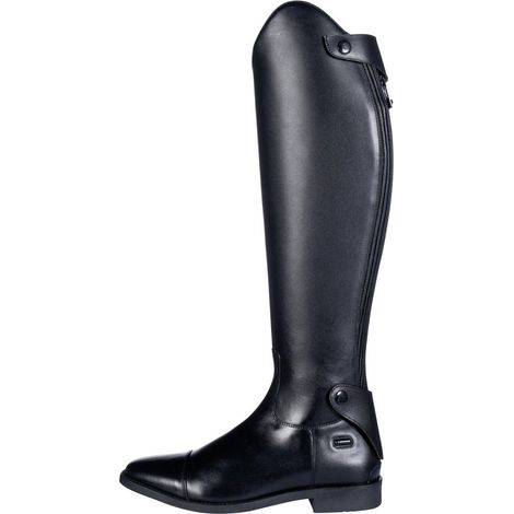 43, Schwarz 9100: Damen Lederreitstiefel mit elastischem Einsatz Modell Oxford Standardgröße (1/5)