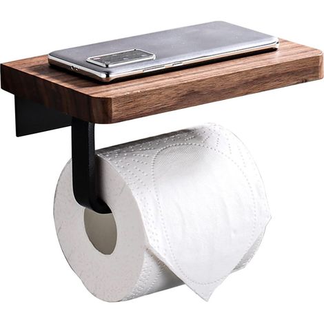 Porte Papier Toilette 20cm, Support Papier Toilette en Noyer De Haute Qualité, Porte Papier Toilette Mural en Bois Massif De Style Européen Raffiné, Porte Rouleau Papier Toilette Autocollant